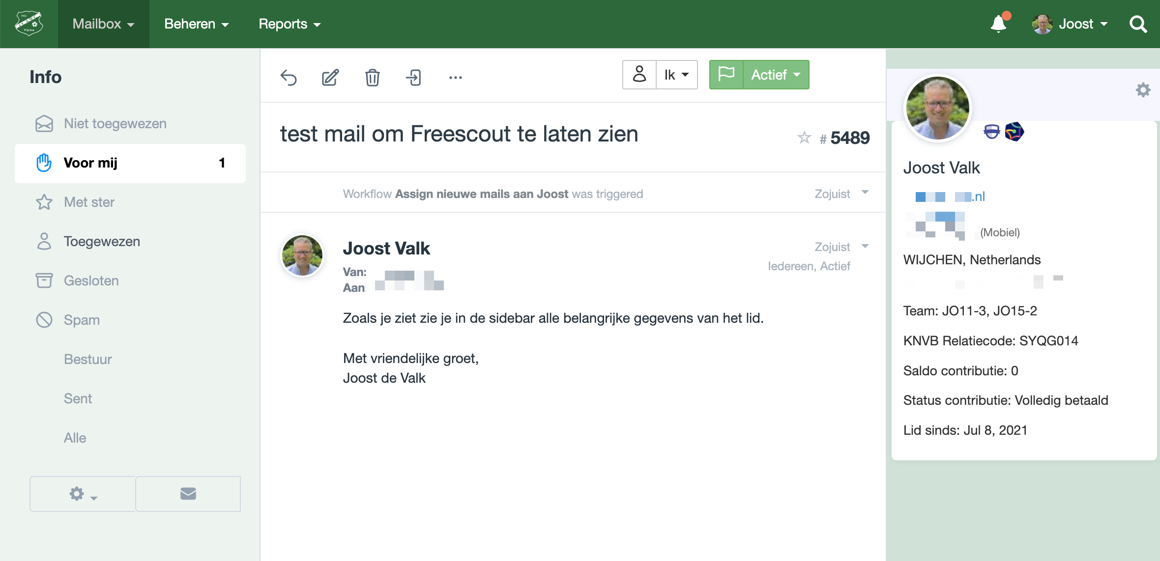 FreeScout met gekoppelde lidcontext via Rondo Sync